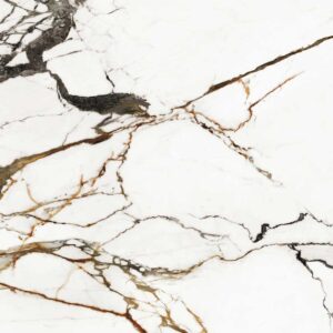 Paonazzo Biondo Silk white marble effect porcelain slab with striking black, gold and copper veining
